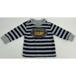 Gymboree Football Champ Stripe Applique Gray Navy Blue Long Top Shirt 6 12 6-12